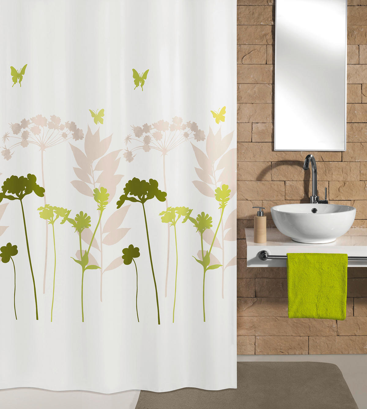 DUSCHVORHANG 180/200 cm  - Weiss/Grün, Konventionell, Textil (180/200cm) - Kleine Wolke