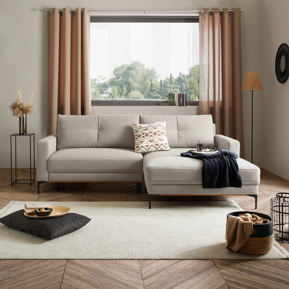 ECKSOFA in Beige  - Beige/Schwarz, Modern, Textil/Metall (238/162cm) - Ondega