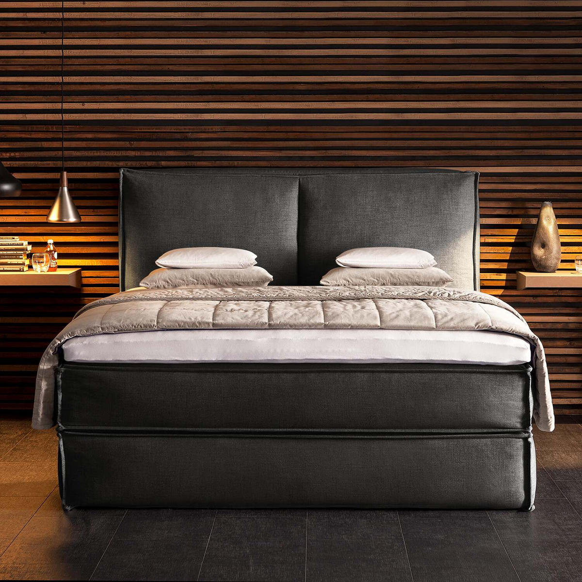 BOXSPRINGBETT 180/200 cm  in Anthrazit  - Anthrazit/Schwarz, Design, Textil (180/200cm) - home24