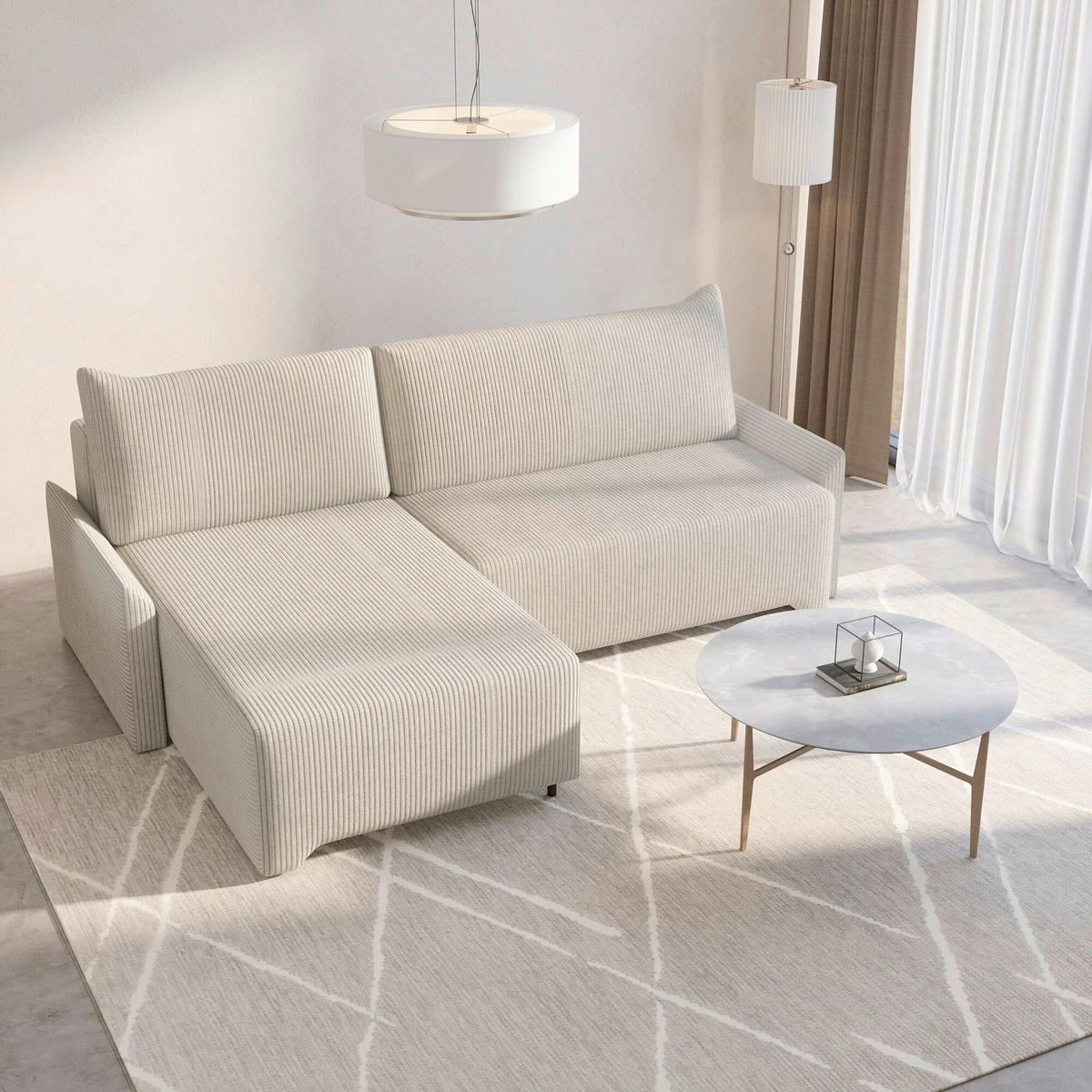 ECKSOFA LOCO in Cord Beige  - Beige/Schwarz, Design, Kunststoff/Textil (174/245cm) - MID.YOU