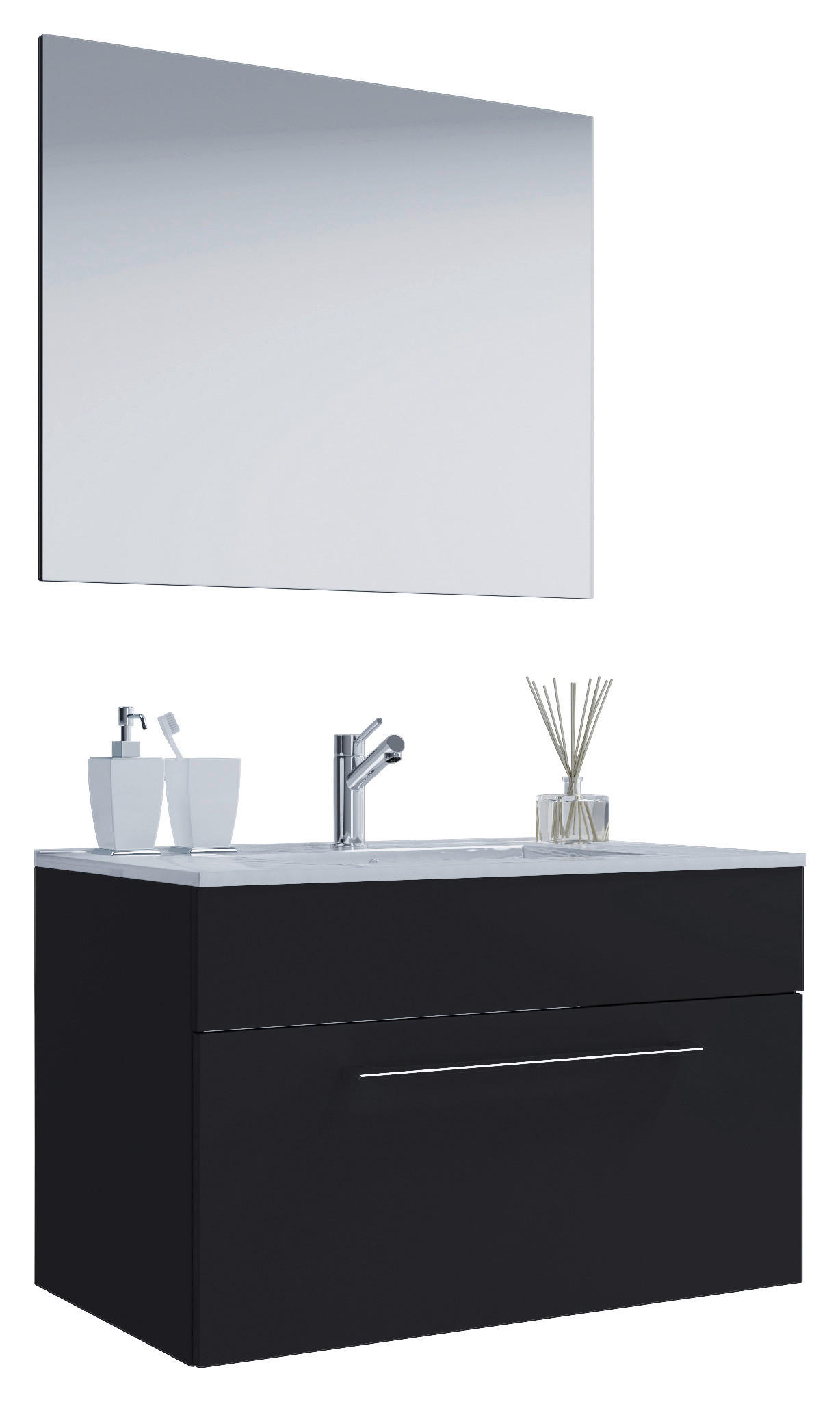 BADEZIMMER 3-teilig  in 60 cm  - Alufarben/Schwarz, MODERN, Keramik/Holzwerkstoff (60cm) - MID.YOU