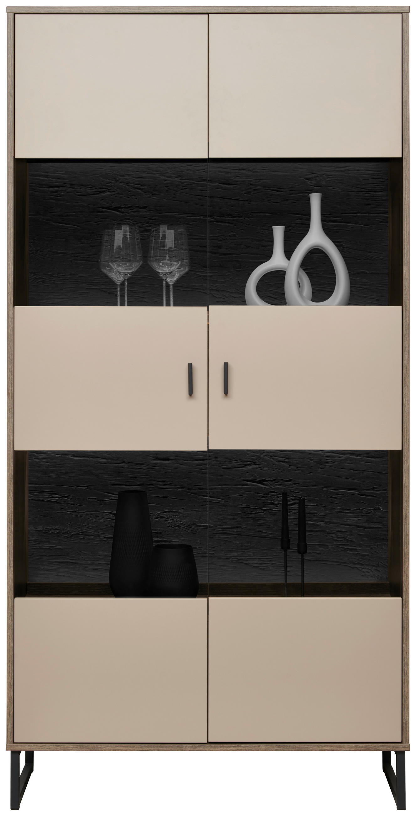 Thumbnail - Hom`in Vitrine, Eiche, Hellgrau, Holzwerkstoff, 6 Fächer, 94x186x37 cm, Beimöbel erhältlich, stehend, Wohnzimmer, Wohnwä...