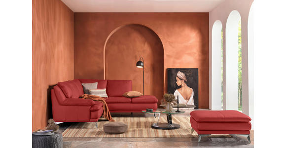 ECKSOFA Rot Echtleder  - Chromfarben/Rot, Design, Leder/Metall (242/224cm) - Novel
