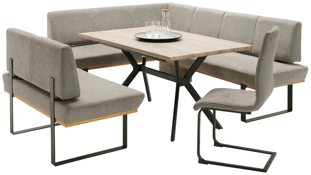 ECKBANK 175/225 cm Webstoff Grau Eiche vollmassiv   - Schwarz/Grau, MODERN, Holz/Textil (175/225cm) - Livetastic