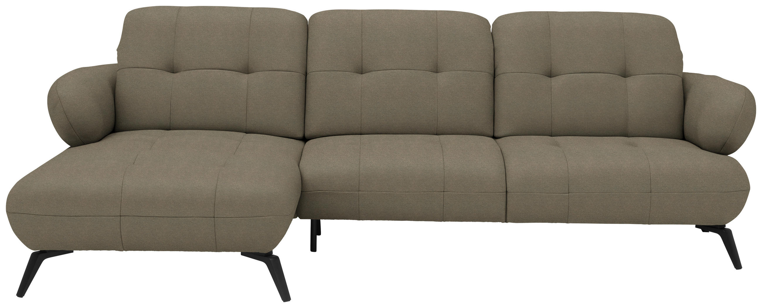 ECKSOFA  in Flachgewebe Braun Rücken echt, Kopfteilverstellung  180/282 cm  - Schwarz/Braun, MODERN, Textil/Metall (180/282cm) - Novel