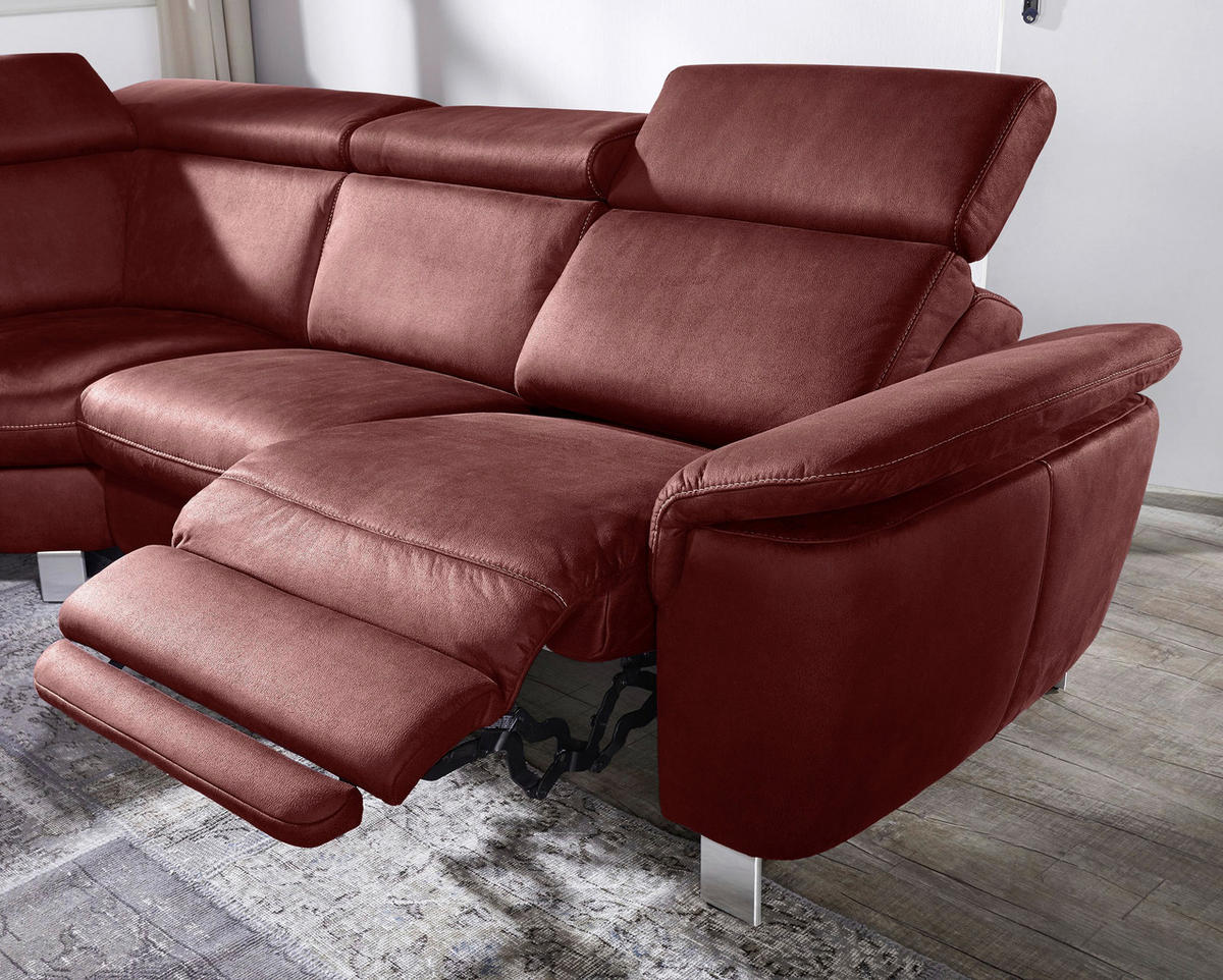 ECKSOFA in Flachgewebe, Mikrofaser Bordeaux  - Bordeaux/Beige, Design, Textil/Metall (239/271cm) - Cantus