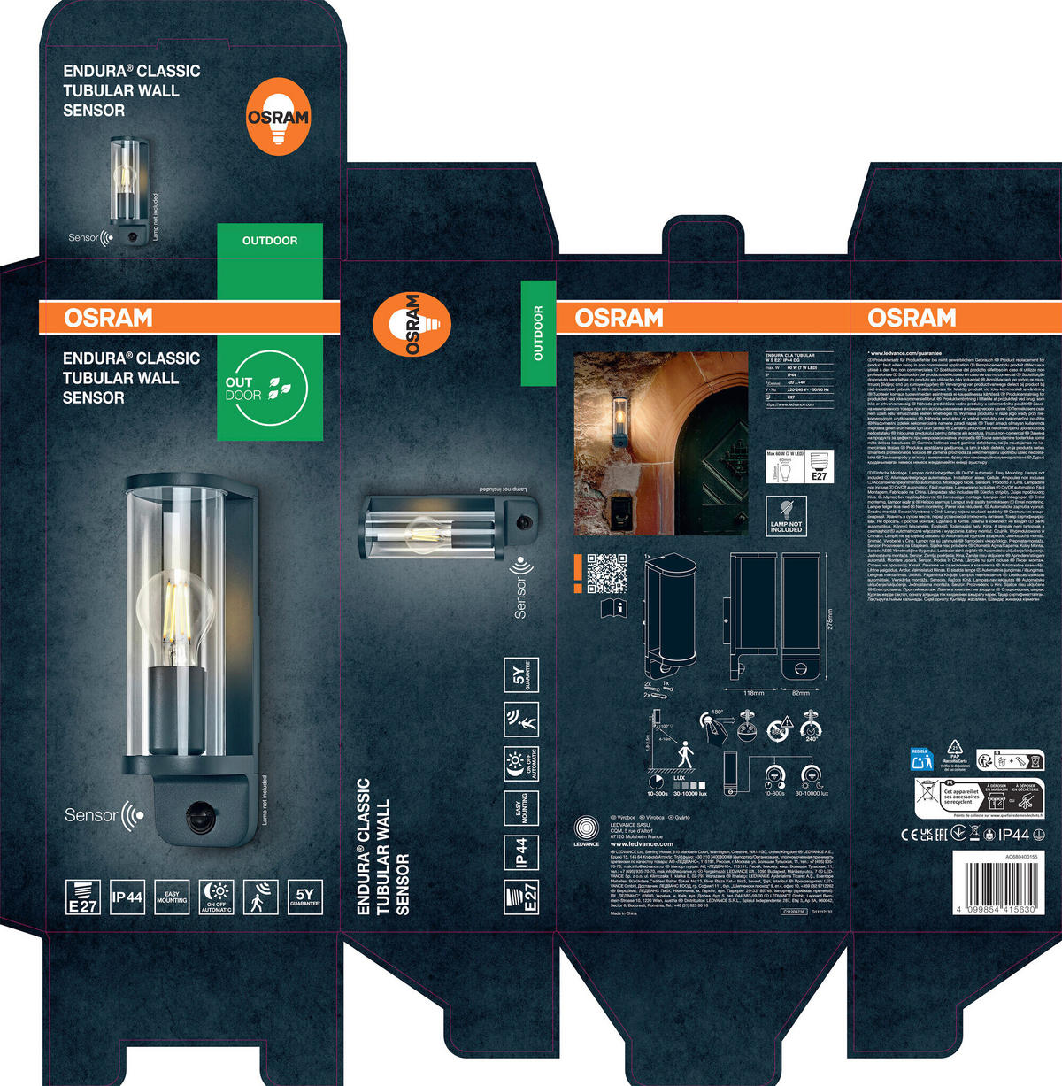 AUßENLEUCHTE 8,2/11,8/27,8 cm   - Dunkelgrau, Basics, Glas/Metall (8,2/11,8/27,8cm) - Osram