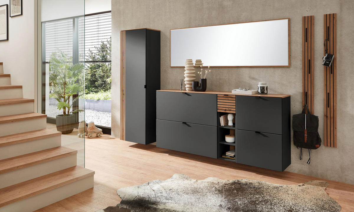 ZÁVESNÝ DIEL, grafitová, dub artisan, 25/84/37 cm - čierna/grafitová, Modern, kov/kompozitné drevo (25/84/37cm) - Voleo