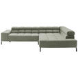 ECKSOFA inkl. Sitzvorzug Dunkelgrün Cord  - Dunkelgrün/Schwarz, Design, Textil/Metall (321/216cm) - Hom`in