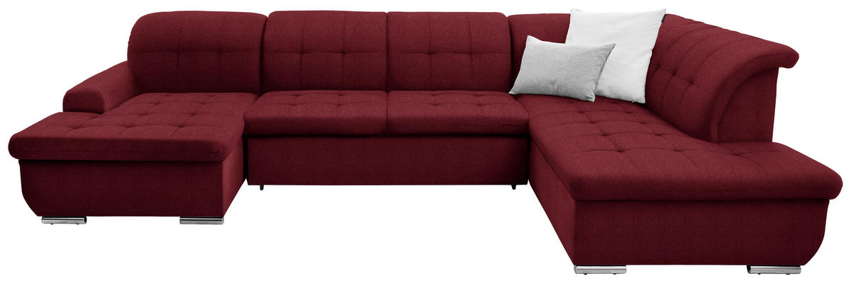 WOHNLANDSCHAFT in Flachgewebe Bordeaux  - Bordeaux/Silberfarben, Design, Textil/Metall (145/342/208cm) - Cantus