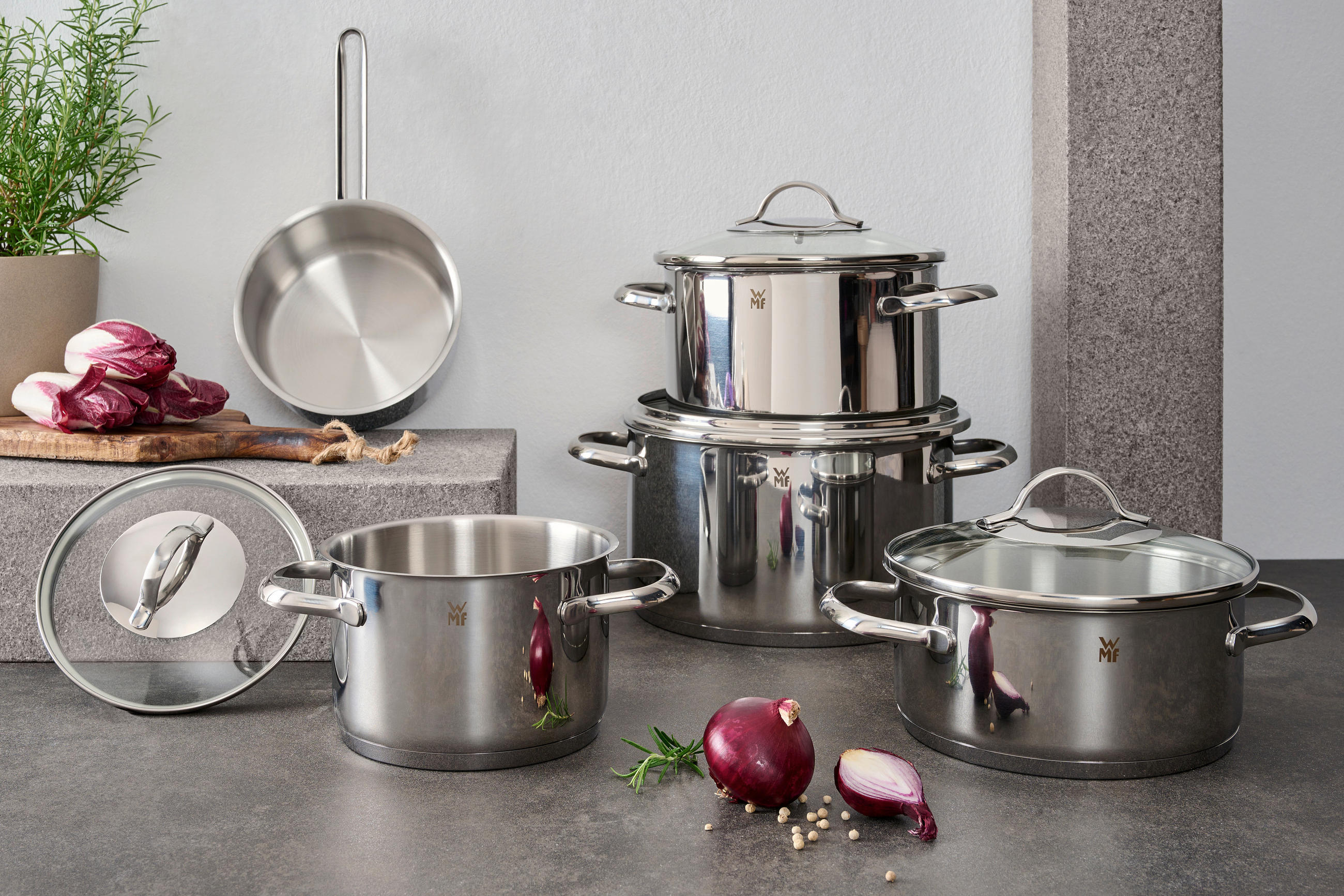 KOCHTOPFSET 5-teilig  - Edelstahlfarben, Design, Glas/Metall - WMF