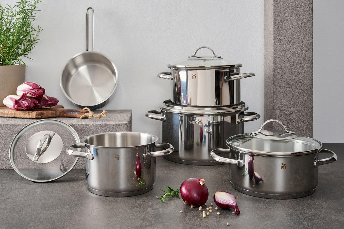 KOCHTOPFSET 5-teilig  - Edelstahlfarben, Design, Glas/Metall - WMF