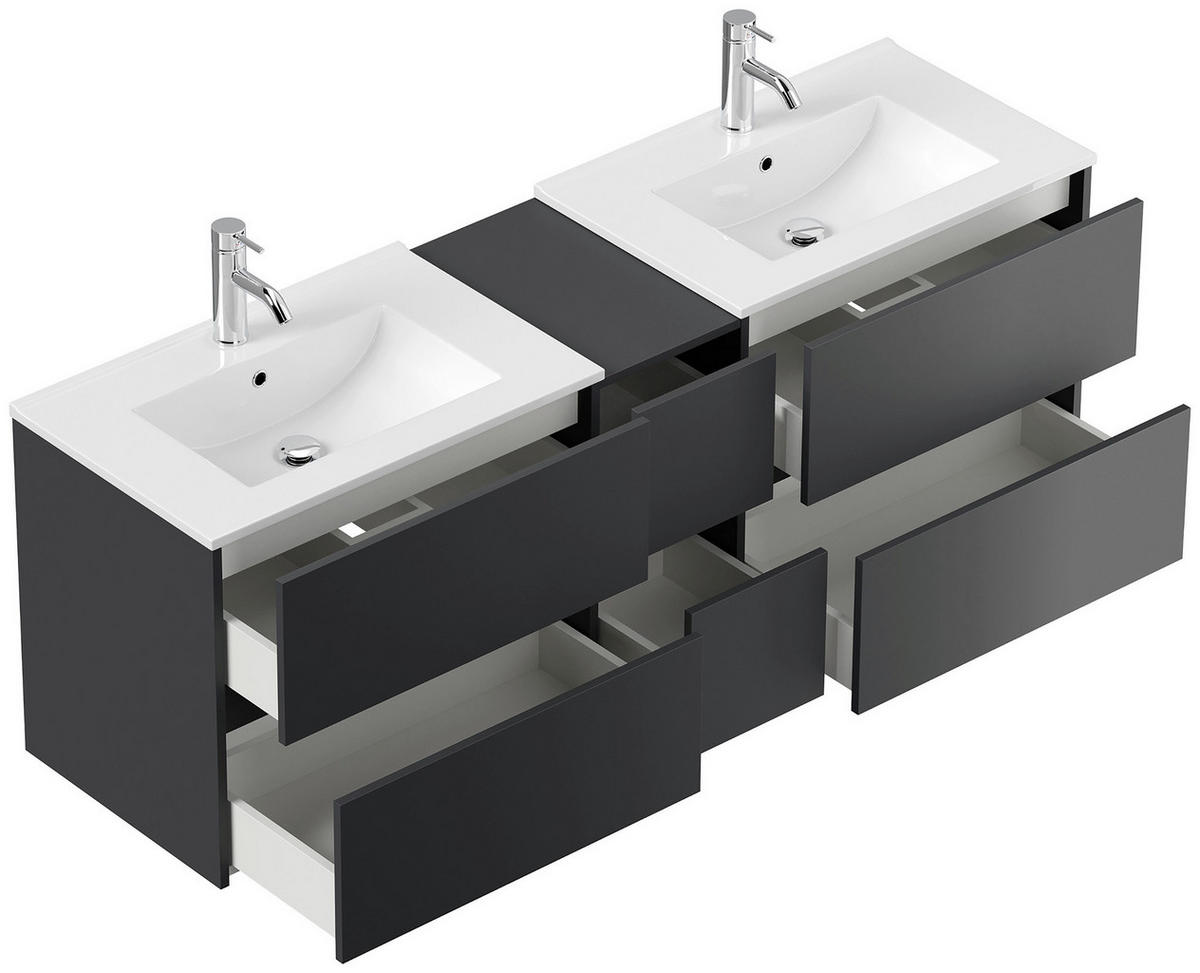 BADEZIMMER 3-teilig  in 170 cm  - Graphitfarben, Trend, Glas/Holzwerkstoff (170cm) - MID.YOU