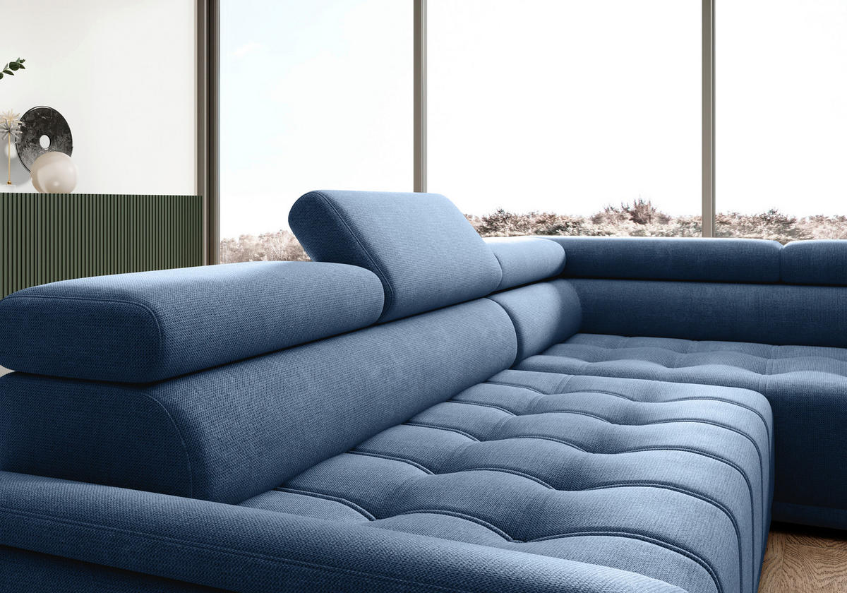 HÖRNSOFFA i chenille, vävt tyg mörkblå  - svart/mörkblå, Modern, textil/plast (283/106cm) - MID.YOU