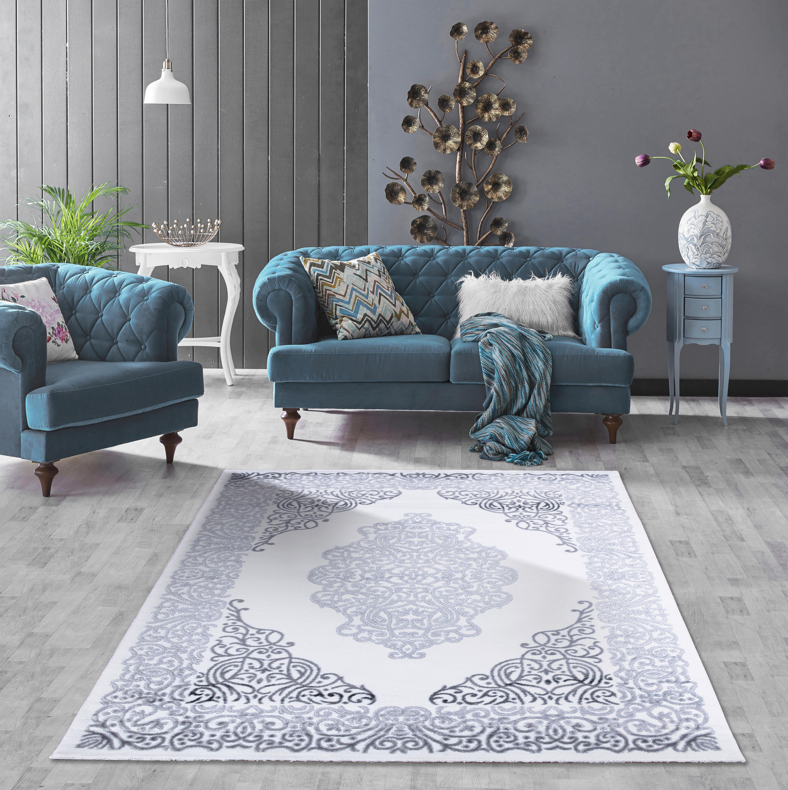 Thumbnail - Novel Läufer Eleysa, Weiß, Hellgrau, Textil, orientalisch, rechteckig, 80x300 cm, in verschiedenen Größen erhältlich, pf...