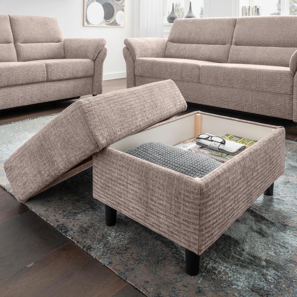 HOCKER in Textil Beige  - Beige/Schwarz, MODERN, Holz/Textil (76/46/55cm) - Livetastic
