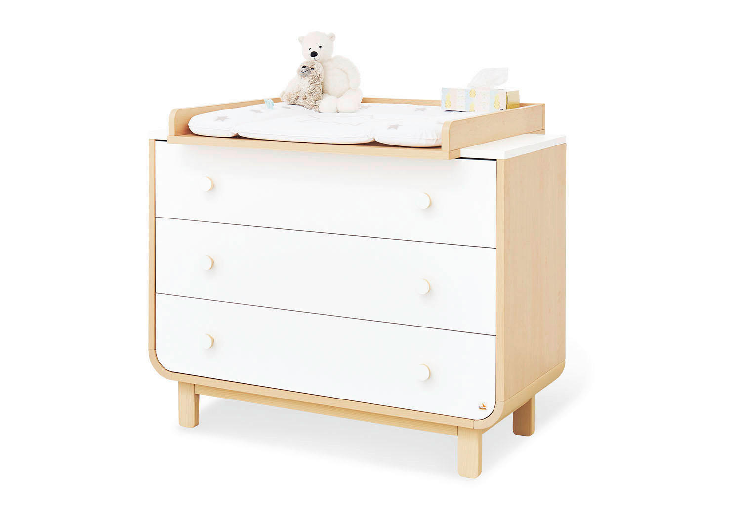 WICKELKOMMODE PINOLINO ROUND Weiß, Ahornfarben  - Ahornfarben/Weiß, Design, Holz/Holzwerkstoff (115/98/77cm) - Pinolino