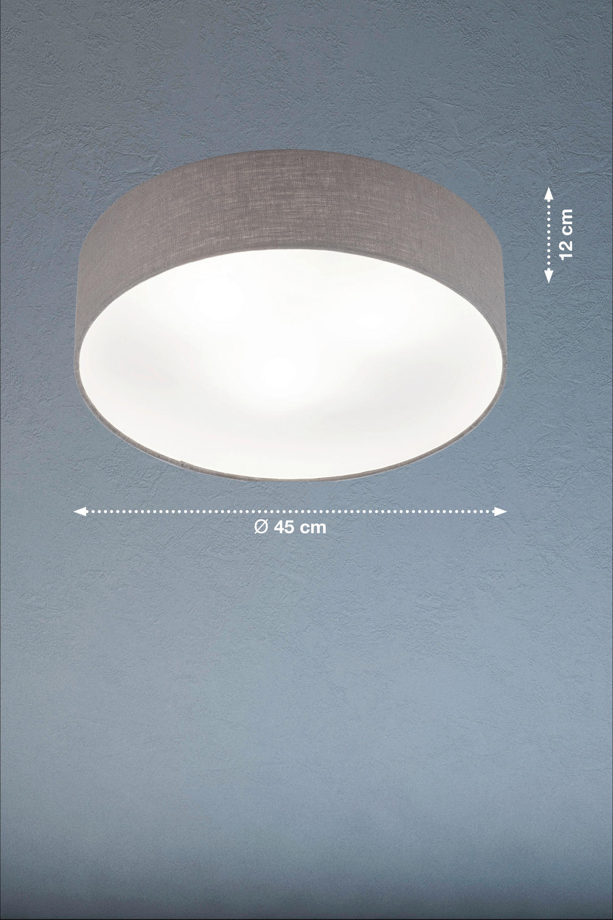 DECKENLEUCHTE  45/10 cm    - Weiss/Grau, Basics, Glas/Textil (45/10cm) - Fischer & Honsel