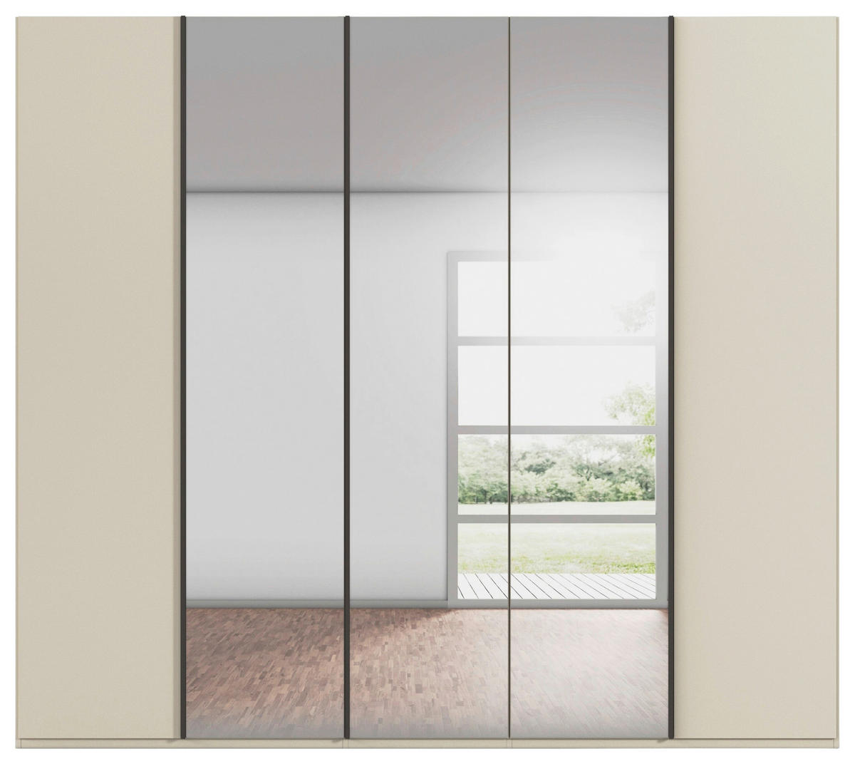 DREHTÜRENSCHRANK 251/223/61 cm,  in Champagner, 5-türig  - Champagner/Graphitfarben, Basics, Glas/Holzwerkstoff (251/223/61cm) - Novel