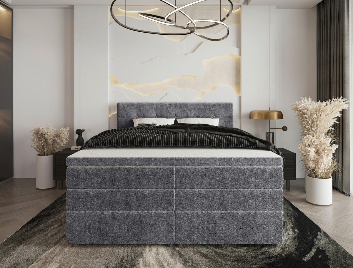 BOXSPRINGBETT 160/200 cm  in Grau  - Schwarz/Grau, Konventionell, Kunststoff/Textil (160/200cm) - Carryhome