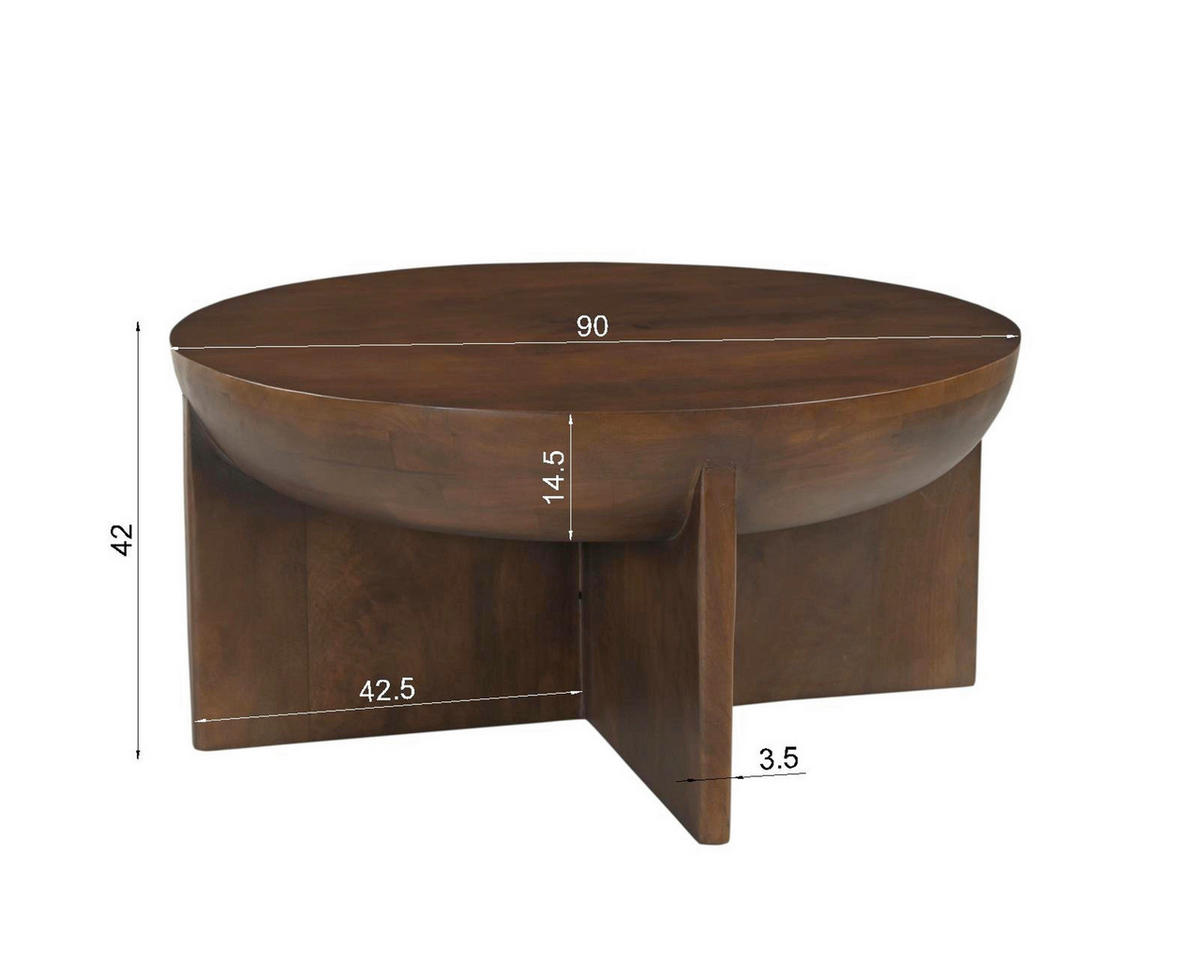 COUCHTISCH Mangoholz massiv 90/90/42 cm rund Braun  - Braun, Design, Holz (90/90/42cm) - MID.YOU