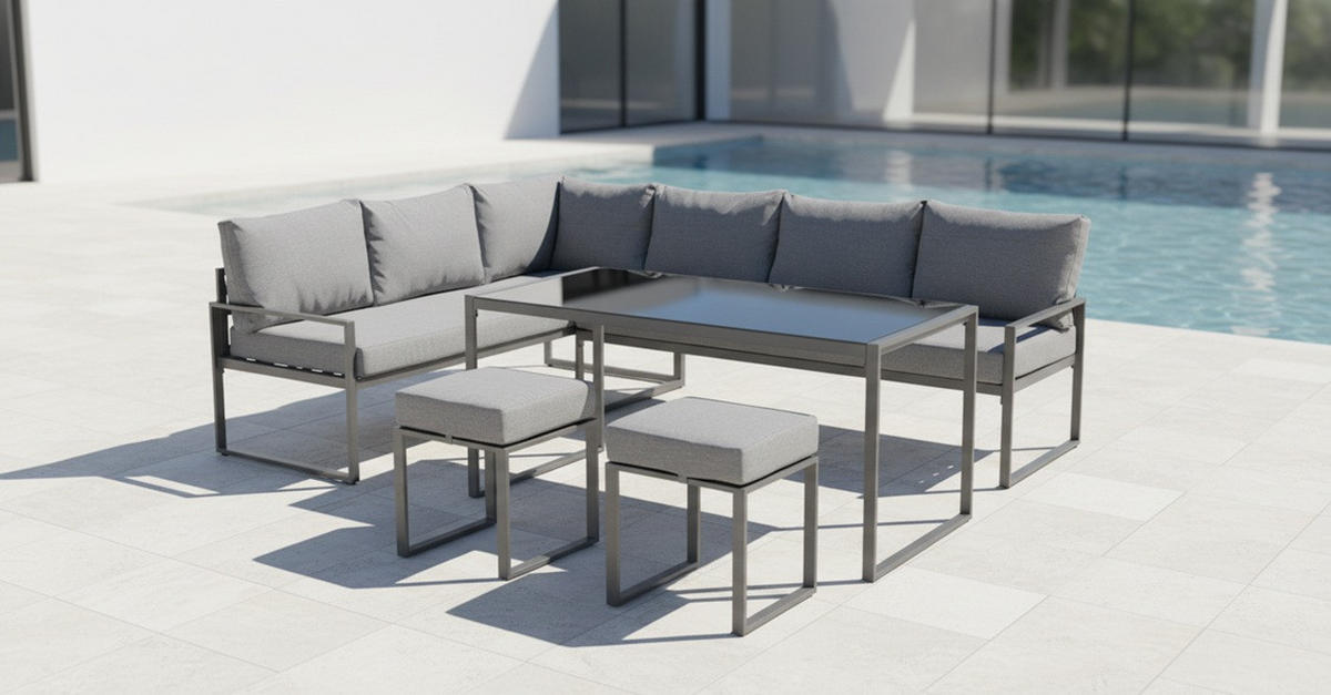 LOUNGE ÉTKEZŐGARNITÚRA 16 részes  172/245 cm   - fekete/antracit, Modern, üveg/textil (172/245cm) - Ambia Garden