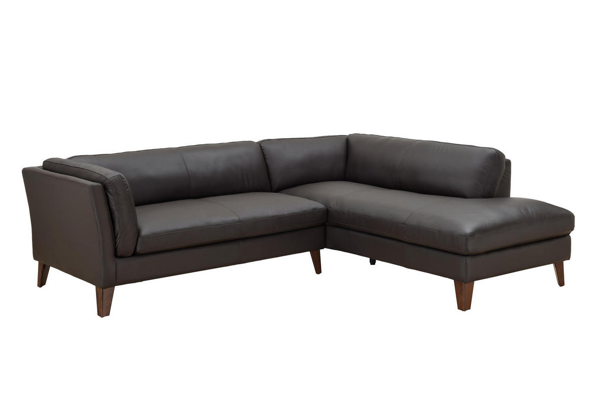 ECKSOFA SERA Braun Echtleder Lederlook  - Dunkelbraun/Braun, Design, Leder/Holz (235/194cm) - Livetastic