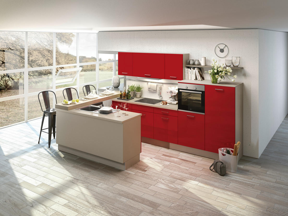 BUCĂTĂRIE LA COMANDĂ   - roșu, Design, material pe bază de lemn - Moderano