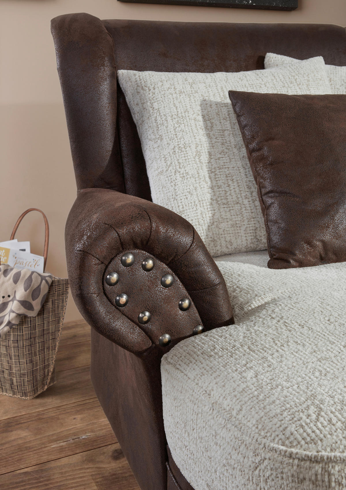 XXL-SESSEL Chenille, Mikrofaser Dunkelbraun, Beige    - Dunkelbraun/Beige, ROMANTIK / LANDHAUS, Holz/Textil (125/102/138cm) - Landscape