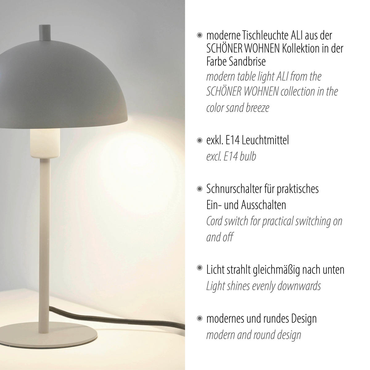LED-TISCHLEUCHTE SW ALI 18/18/33,5 cm   - Sandfarben/Schwarz, Design, Glas/Kunststoff (18/18/33,5cm) - Schöner Wohnen