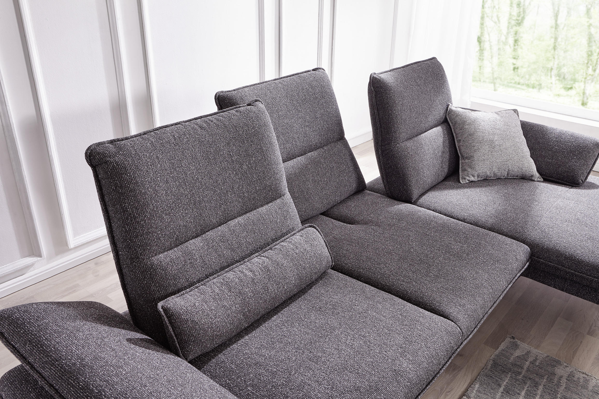 ECKSOFA Anthrazit Webstoff - Chromfarben/Anthrazit, Design, Textil (291/164cm) - Chilliano