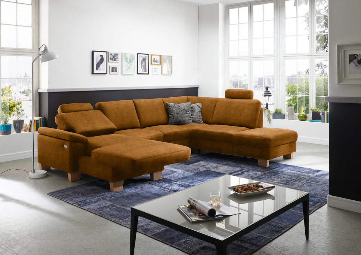 WOHNLANDSCHAFT in Velours Cognac  - Eichefarben/Cognac, Konventionell, Holz/Textil (167/316/235cm) - Beldomo System