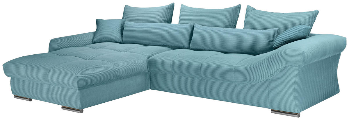ECKSOFA Türkis Cord  - Türkis/Chromfarben, KONVENTIONELL, Textil/Metall (225/335cm) - Carryhome
