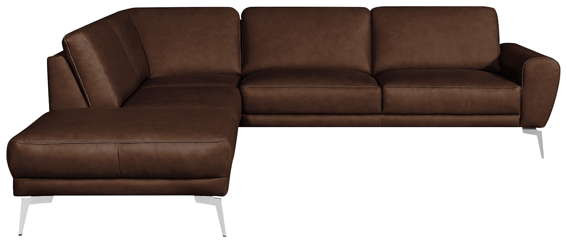 ECKSOFA in Echtleder Dunkelbraun  - Chromfarben/Dunkelbraun, Design, Leder/Metall (250/273cm) - Livetastic