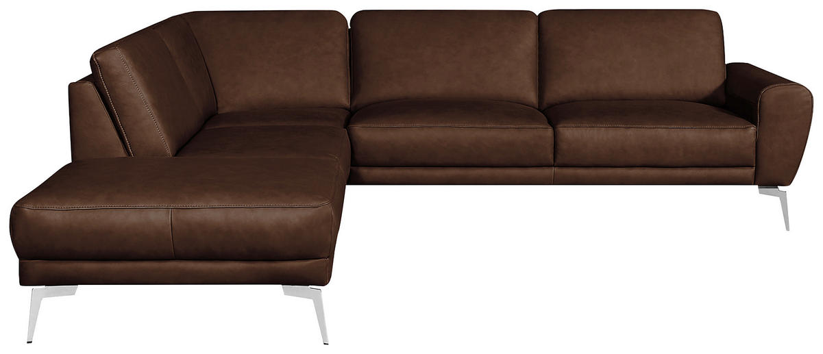 ECKSOFA in Echtleder Dunkelbraun  - Chromfarben/Dunkelbraun, Design, Leder/Metall (250/273cm) - Livetastic
