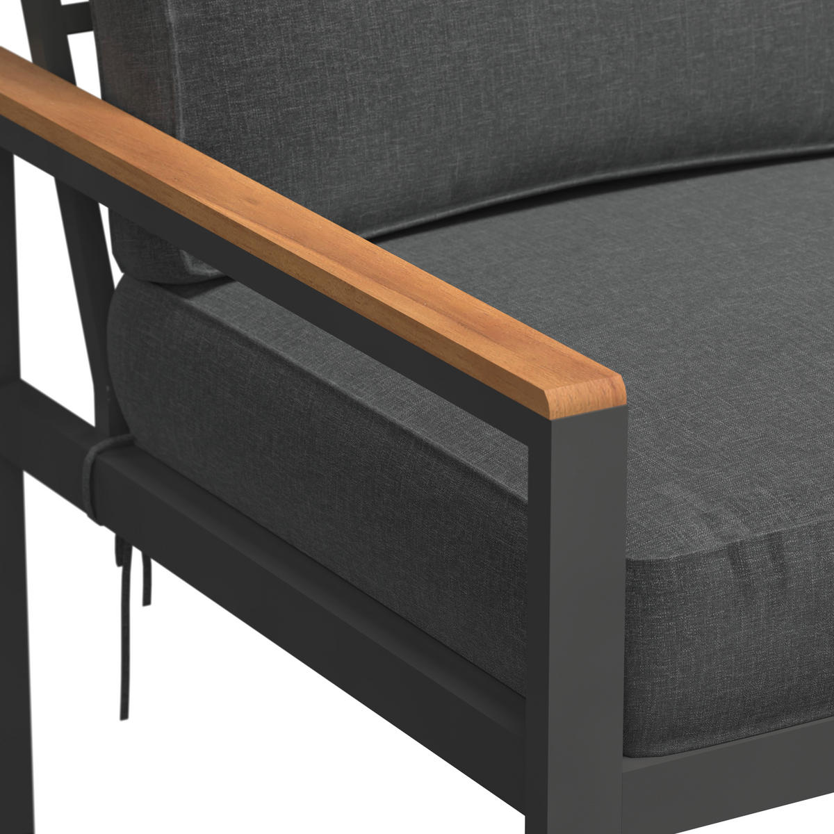 LOUNGEGARNITUR   191/72/75 cm Akazie vollmassiv Aluminium  - Schwarz/Akaziefarben, MODERN, Holz/Textil (191/72/75cm) - Ambia Garden