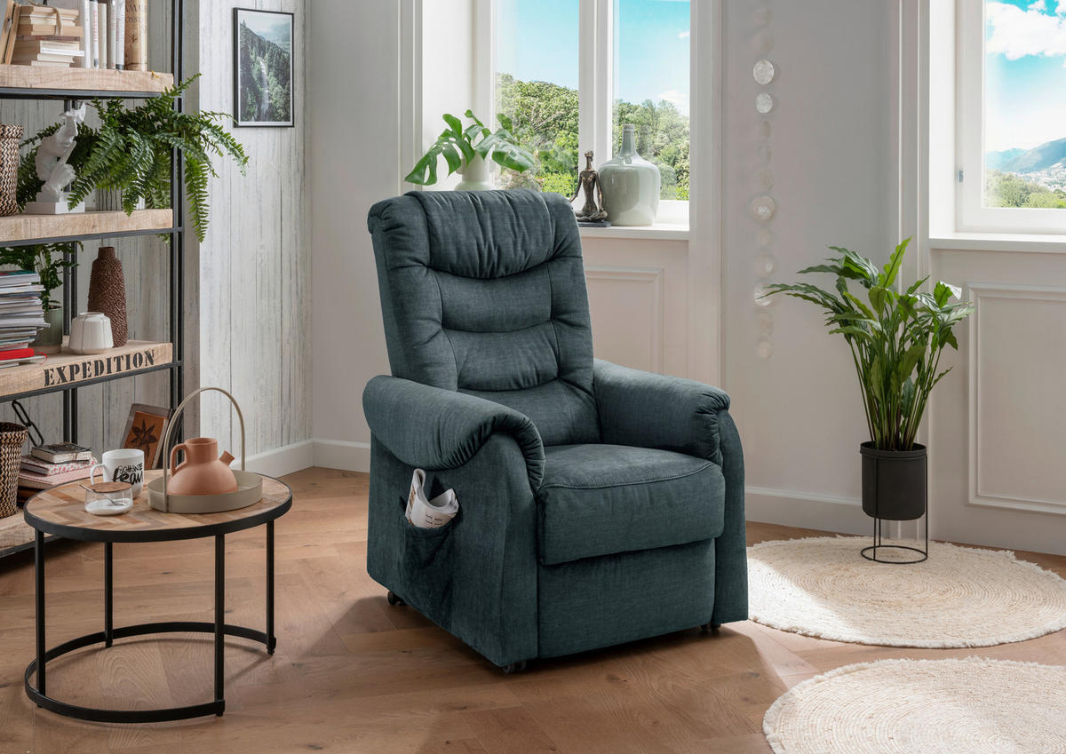 FERNSEHSESSEL in Velours Dunkelblau  - Schwarz/Braun, Design, Kunststoff/Textil (78/107/93cm) - Livetastic