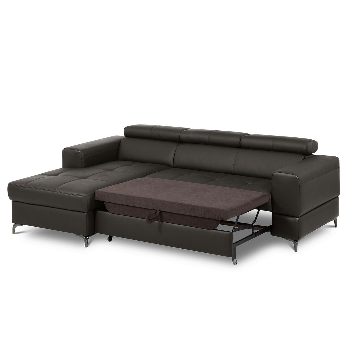ECKSOFA  in Lederlook Echtleder Dunkelbraun  - Dunkelbraun/Schwarz, Design, Leder/Textil (173/247cm) - Livetastic