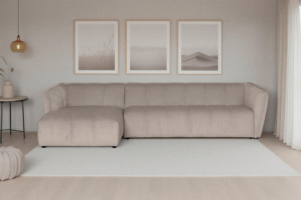 ECKSOFA  LIVOLI Creme Chenille  - Creme/Schwarz, Design, Textil (160/306cm) - MID.YOU