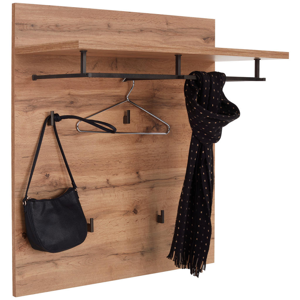 Garderobenpaneel Eiche Dekor Hutablage 5 Haken B: 90 Cm