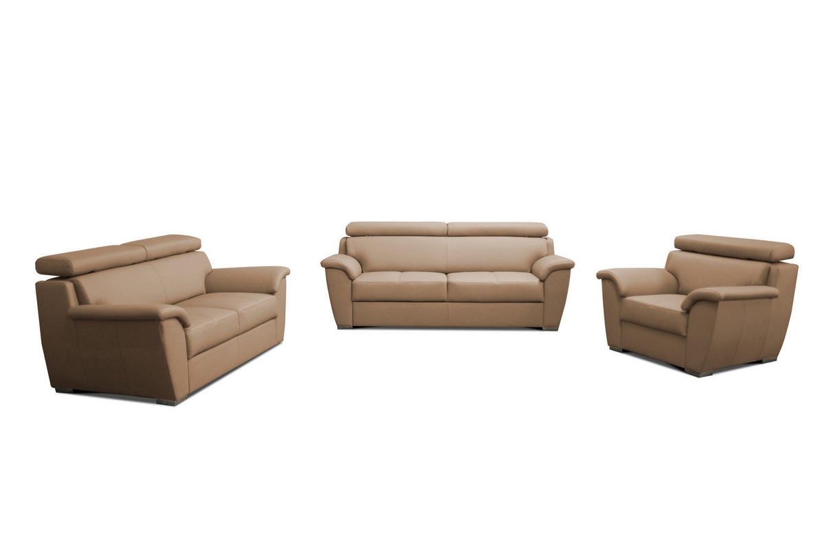 ÜLŐGARNITÚRA bőr cappuccino  - króm/cappuccino, Basics, műanyag/bőr (205/83/100cm) - Andante