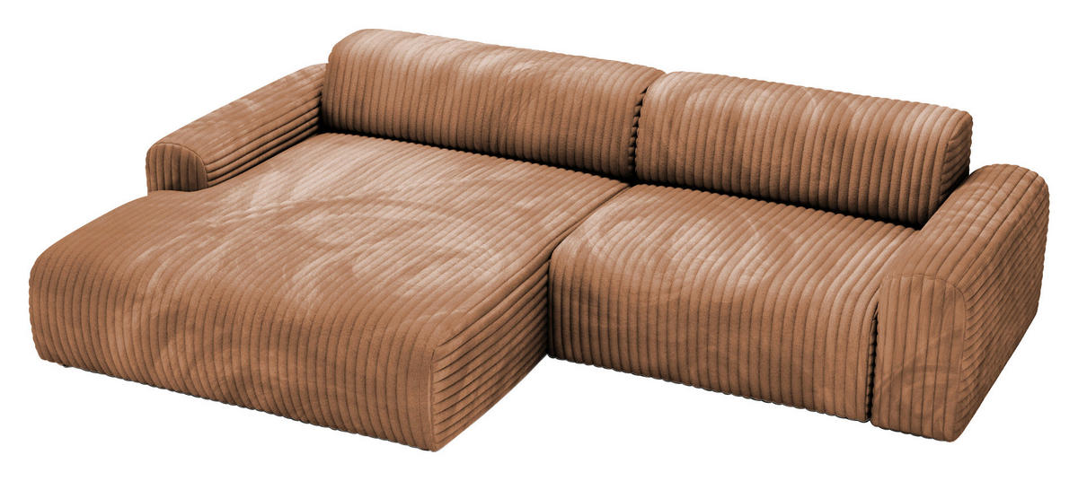 ECKSOFA in Cord Hellbraun  - Hellbraun/Schwarz, Design, Kunststoff/Textil (178/292cm) - Livetastic