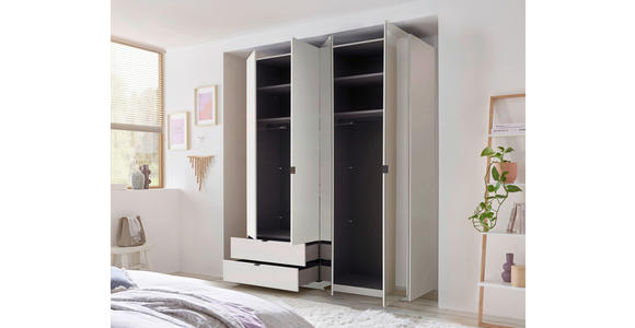 DREHTÜRENSCHRANK 180/225,5/57 cm,  in Weiß, 4-türig  - Schwarz/Weiß, KONVENTIONELL, Glas/Holzwerkstoff (180/225,5/57cm) - Xora