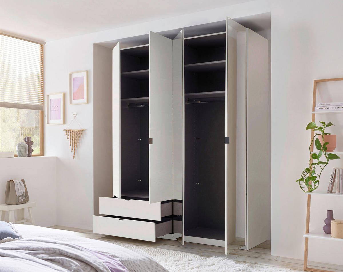 DREHTÜRENSCHRANK 180/225,5/57 cm,  in Weiß, 4-türig  - Schwarz/Weiß, KONVENTIONELL, Glas/Holzwerkstoff (180/225,5/57cm) - Xora