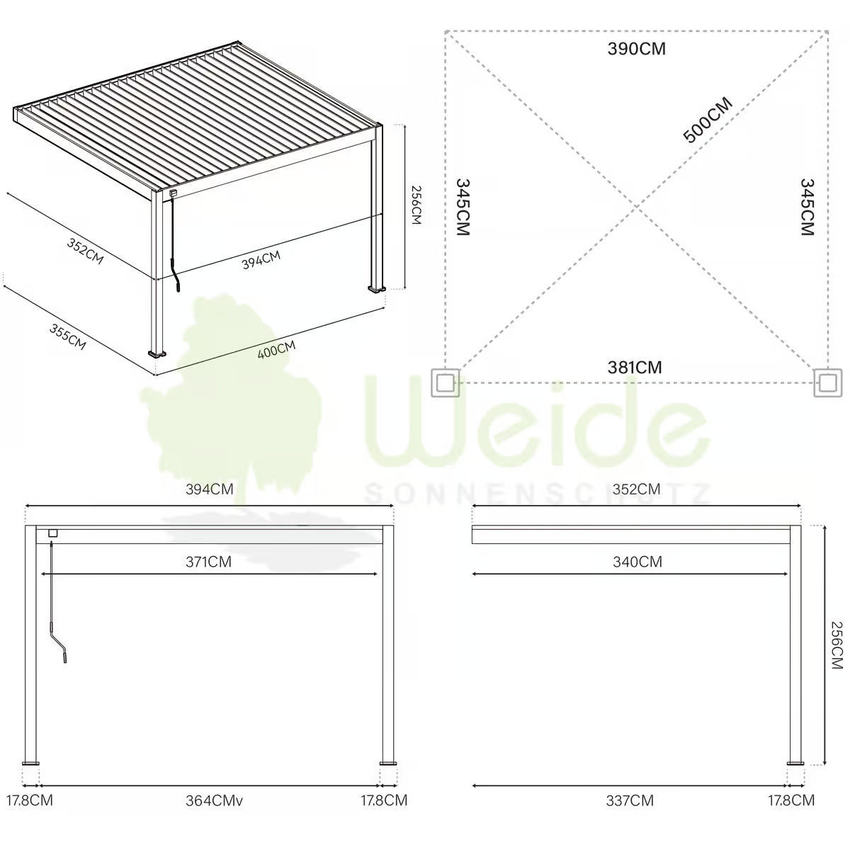 PERGOLA 400/255/360 cm Aluminium  - Anthrazit, Basics, Metall (400/255/360cm) - Gardenson