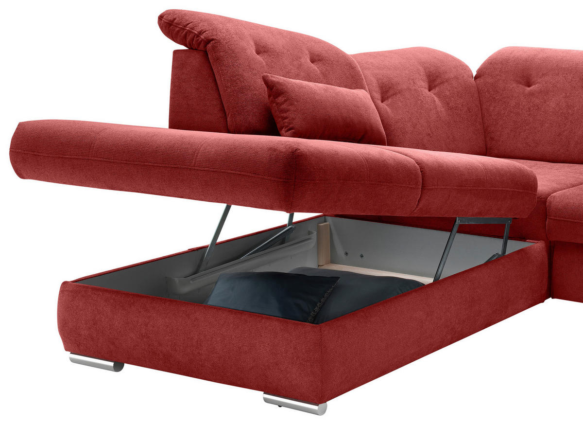 WOHNLANDSCHAFT in Chenille Rot  - Chromfarben/Rot, MODERN, Textil/Metall (254/376/195cm) - Livetastic