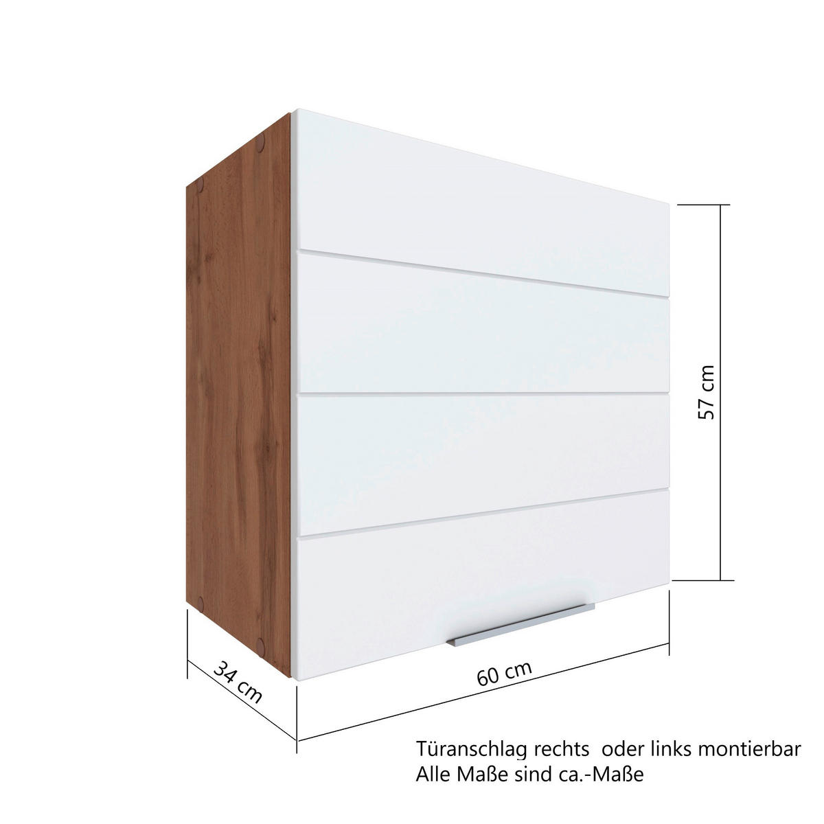 KÜCHENOBERSCHRANK 60/57/34 cm  in Weiss, Eiche Wotan  - Weiss/Eiche Wotan, Design, Holzwerkstoff/Metall (60/57/34cm) - Held