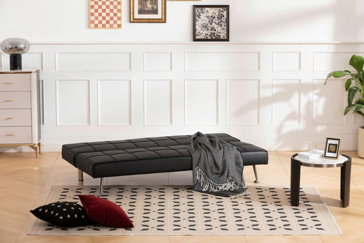 SCHLAFSOFA in Textil Schwarz  - Silberfarben/Schwarz, Basics, Textil/Metall (179/74/91cm) - P & B