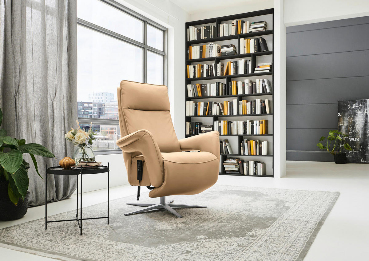 RELAXSESSEL in Leder Honig  - Edelstahlfarben/Honig, Design, Leder/Metall (79-83/116/87-176cm) - Valdera