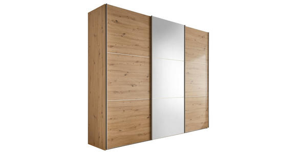 SCHWEBETÜRENSCHRANK  in Eiche Artisan  - Alufarben/Eiche Artisan, Holzwerkstoff/Metall (249/222/68cm) - Moderano